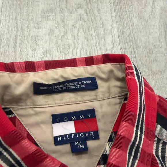 Vintage Tommy Hilfiger Button Shirt Men's Medium Red Plaid Check Flannel 90s - Picture 4 of 6
